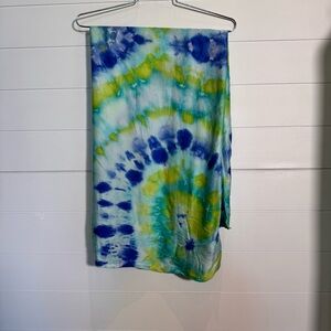 Spirit Silks 100% Silk Tie-Dye Blue Green Colorful Scarf Wrap 45 X 72